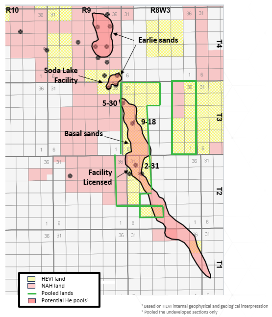 Mankota development area map showing well locations and helium plays