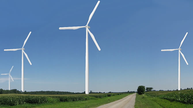Picture of wind power turbines at Ontario's Kent Breeze project. 
