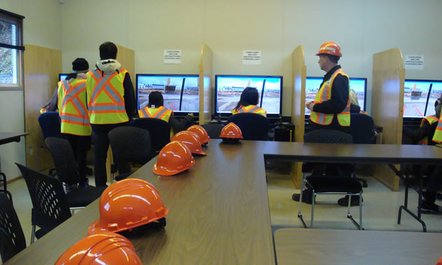 Students are training with simulators.
