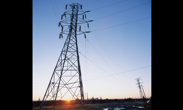 Picture of hydro tower at sunset. 