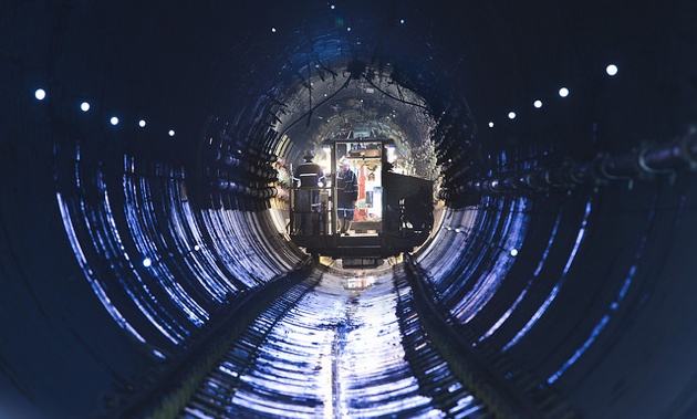 The inside of one of the jet boring machines. 