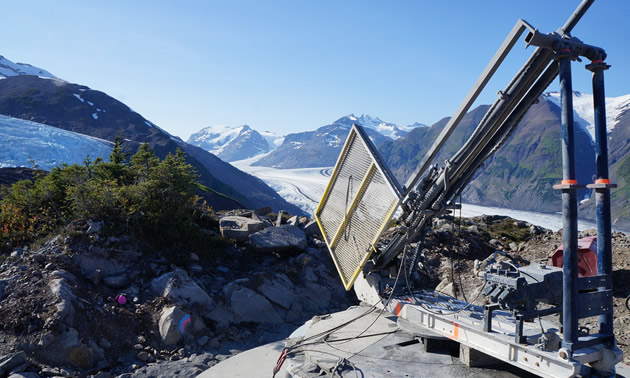 Heliportable drilling for the installation of transmission tower anchors.