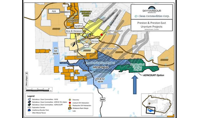 Area map of the Preston and Preston East Uranium projects.