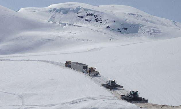 Equipment transport underway to a site at Knipple Glacier, Brucejack Mining project north of Stewart, B.C. 