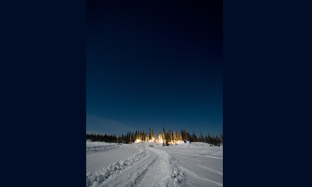 The Nechalacho Camp site from afar in winter. 