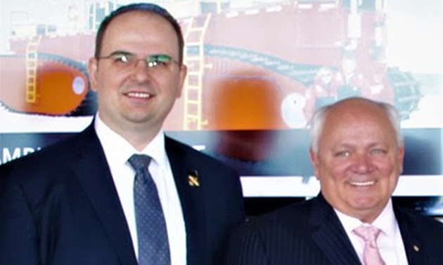 Mr. George Palikaras, founder and CEO of Metamaterial Technologies Inc. (left), with Mr. Charles Bouchard, Chief Executive of Lockheed Martin Canada, at CANSEC 2017, Canada's premier defense and security tradeshow. 