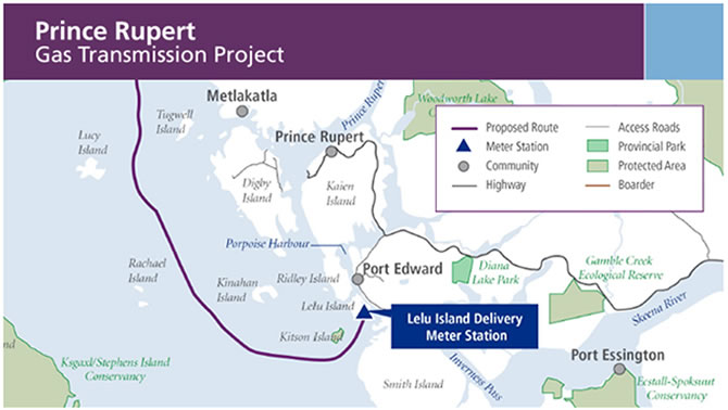 Map of the proposed Prince Rupert Gas Transmission project. 