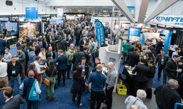 A busy show floor at the Roundup Conference at the Vancouver Convention Centre. 