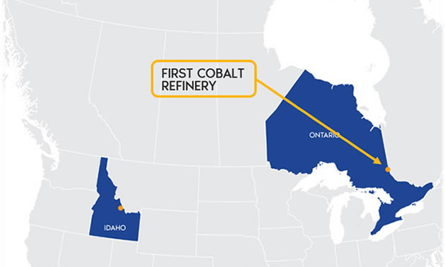 Map of Canada showing where refinery is located - on border between Ontario and Quebec, 600km north of Canada-U.S. border.