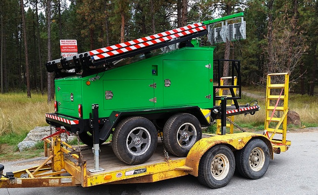 Soleco's second generation solar and wind-powered light tower in transport mode.