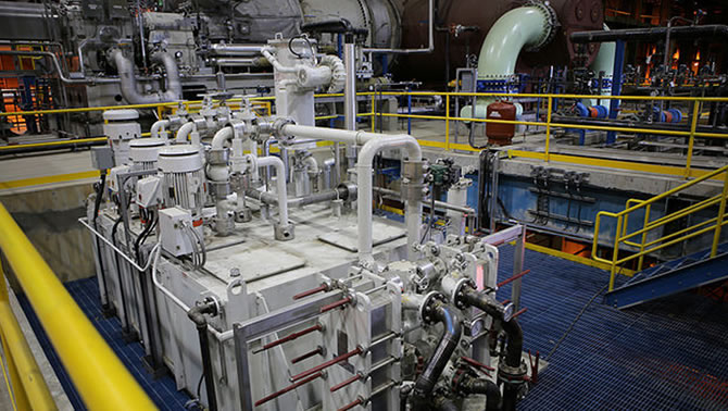 Picture of the turbine generator at the new Conifex Timber biomass power plant.