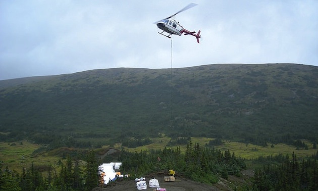 The helicopter pad at Eaglehead with a view of the Borite zone.